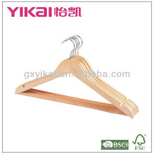 Natural color wooden hangers with roud bar and anti-slip notches